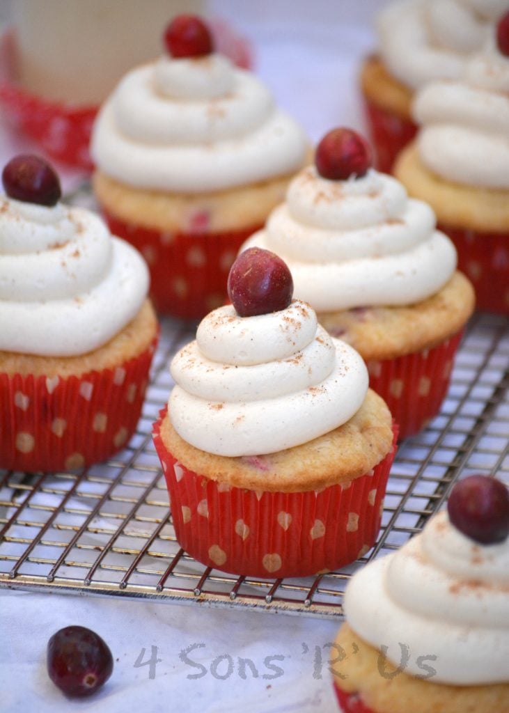 Cranberry Eggnog Cupcakes with Spiced White Chocolate Buttercream Frosting