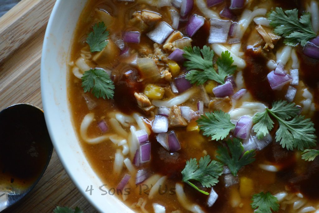 Slow Cooker Barbecue Chicken Pizza Soup - 4 Sons 'R' Us