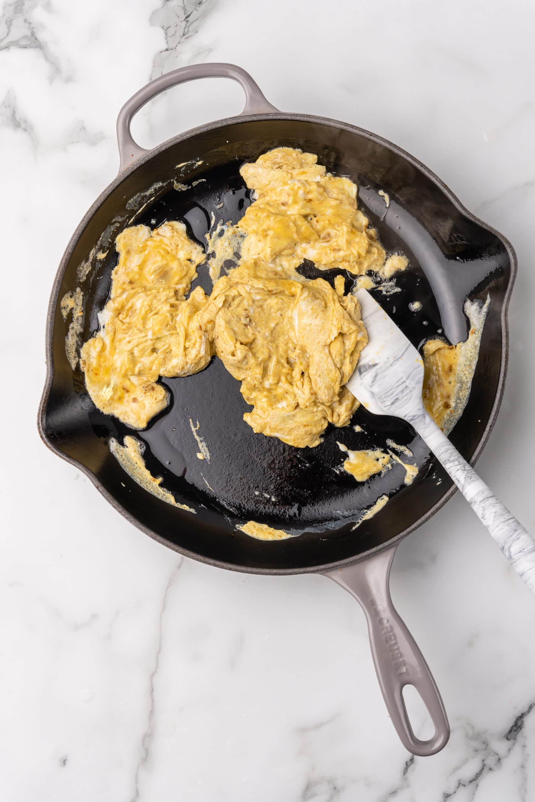 scrambled eggs in a large skillet