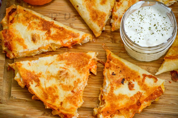 Extra Cheesy Buffalo Chicken Quesadillas