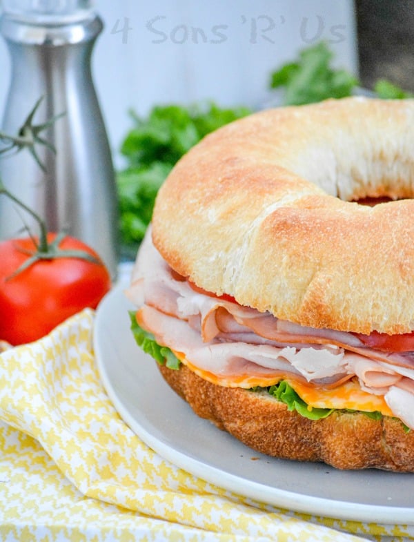 cold cut bundt pan sub sandwich on a white plate