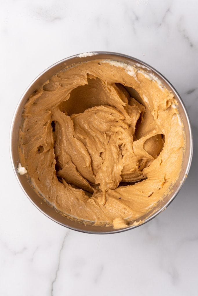 creamed peanut butter in a metal mixing bowl