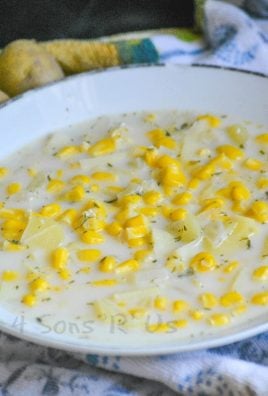 corn off the cob soup in a white bowl