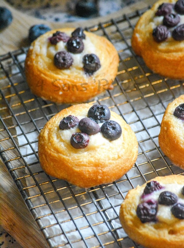 BLUEBERRY CREAM CHEESE DANISH ON A WIRE COOLING RACK