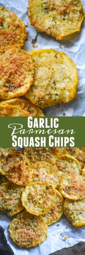 crispy garlic parmesan squash chips picture collage