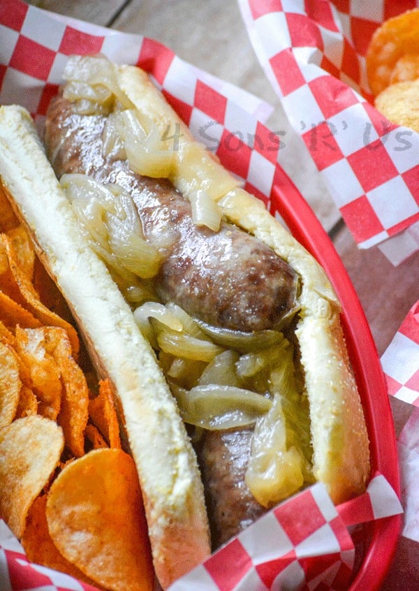 Smoked Beer Brats With Caramelized Onions