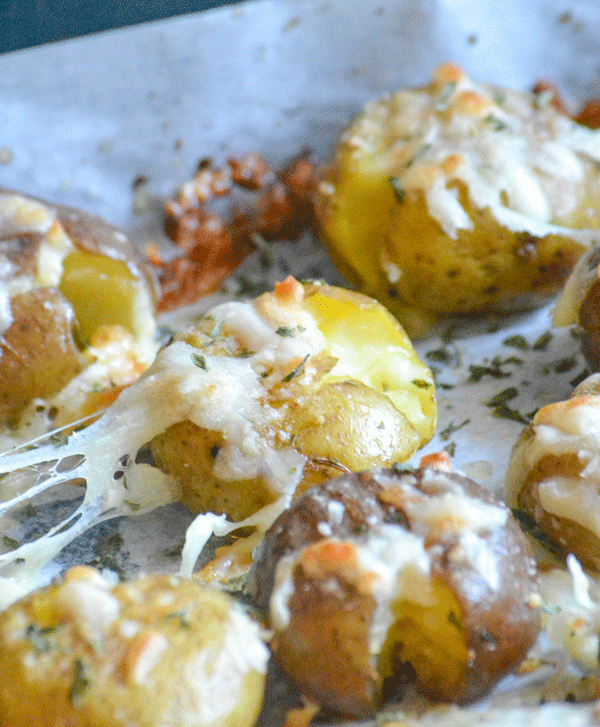 Cheesy Garlic Butter Cracked Potatoes