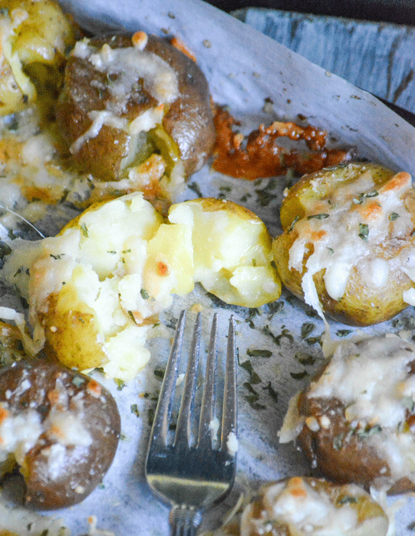 Cheesy Garlic Butter Cracked Potatoes
