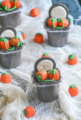 MOONLIT PUMPKIN PATCH PUDDING SNACKS ON LACEY WHITE CLOTH