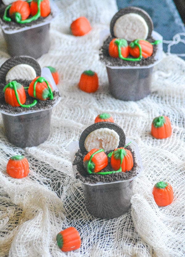 MOONLIT PUMPKIN PATCH PUDDING SNACKS ON LACEY WHITE CLOTH