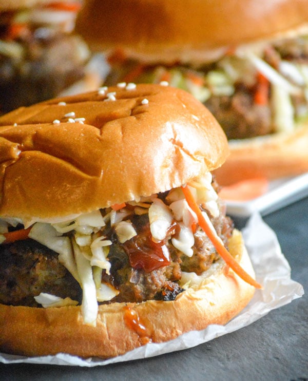 Mongolian Barbecue Burgers with Asian Slaw