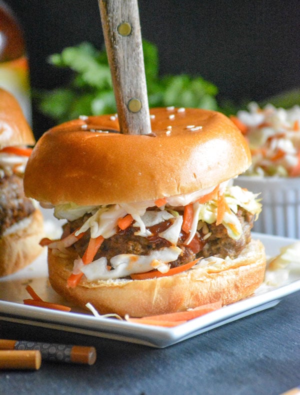Mongolian Barbecue Burgers with Asian Slaw