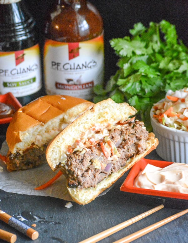 Mongolian Barbecue Burgers with Asian Slaw