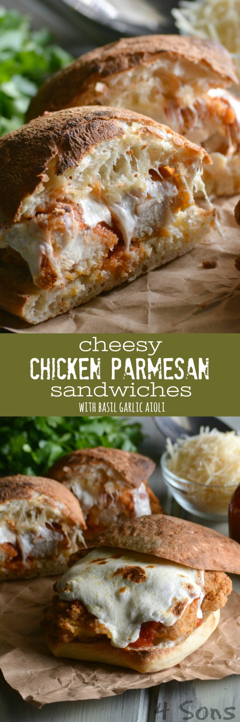 Cheesy Chicken Parmesan Sandwiches with Basil Garlic Aioli PIN 4 Sons