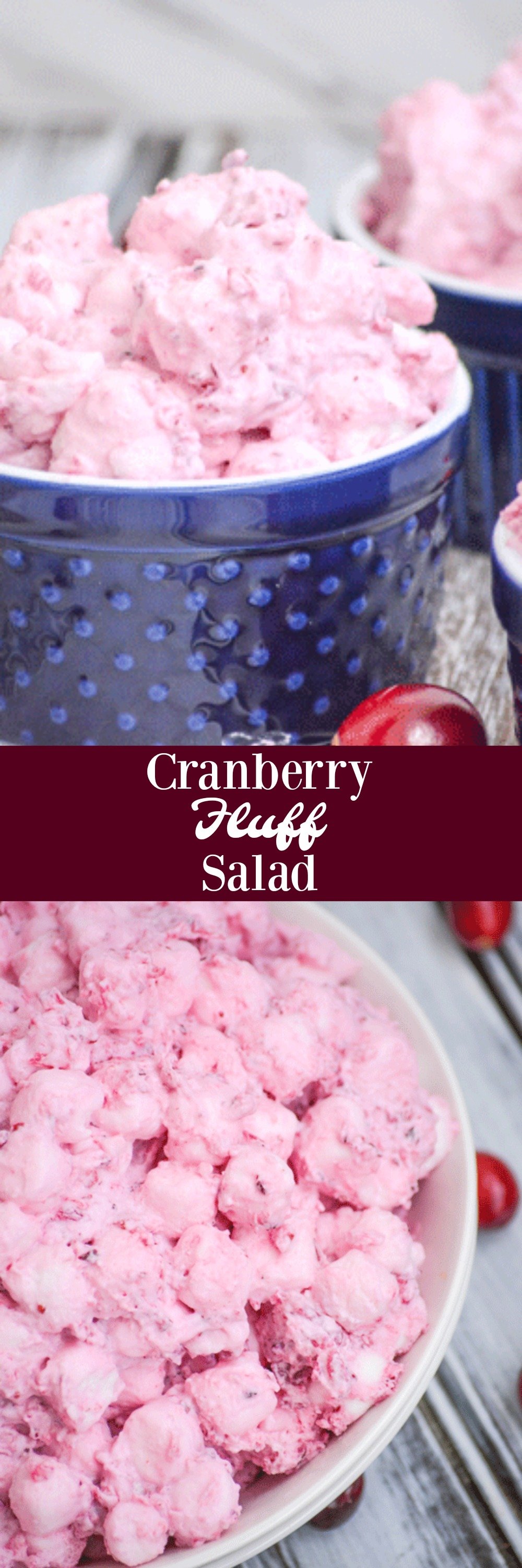 A seasonal favorite, this quick & easy Cranberry Fluff Salad features fresh cranberries, crushed pineapple, and mini marshmallows tossed in freshly whipped cream. It's the perfect dessert, whether you're just craving a bit of seasonal flavor or need to whip something up at the last second.