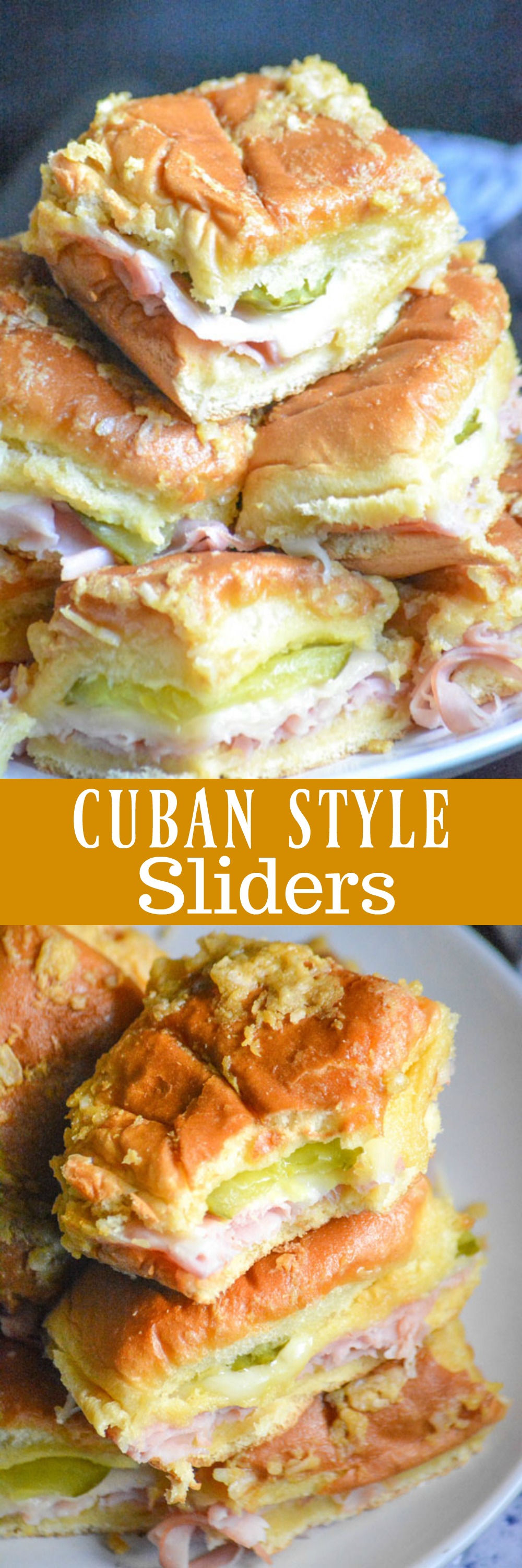 Whether you're in it to win it with your favorite team, or looking to wow your Holiday guests this season- these Cuban Style Sliders are the perfect finger food to have on hand. Sweet Hawaiian rolls, layers of deli ham, melted Swiss, and crisp dill pickles, are sandwiched in between toasted buns spread with a buttery mustard onion spread. It's the perfect appetizer, or lunch, for a crowd.