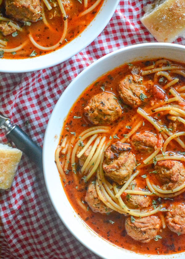 Slow Cooker Spaghetti & Meatballs Soup