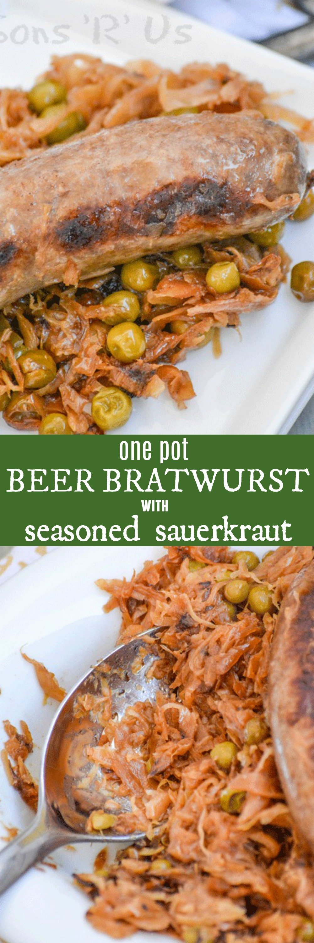 Beer Bratwurst with Caramelized Sauerkraut is a quick and easy, one dish dinner that is pure comfort food for any occasion. Shared with friends, made as a quick family meal- however you choose to serve & enjoy it, you can't go wrong.