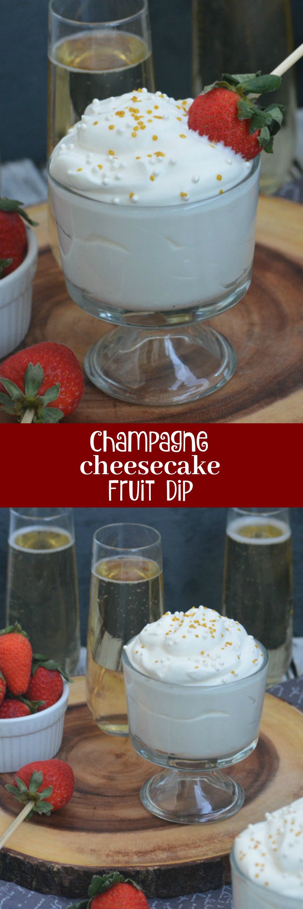 Party season is in full swing. Don't let your menu miss out- this Champagne Cheesecake Fruit Dip begs to be on the nice list. It's also a perfect way to ring in the New Year- in boozy dessert form you can feel less bad about, since it's paired with your favorite fruits.