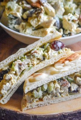 curry chicken salad served on slices of naan bread