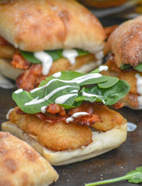 Bacon Alfredo Spinach Beer Battered Fish Fillet Sandwiches