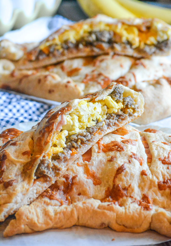 Cheesy Sausage Ham & Egg Breakfast Calzones