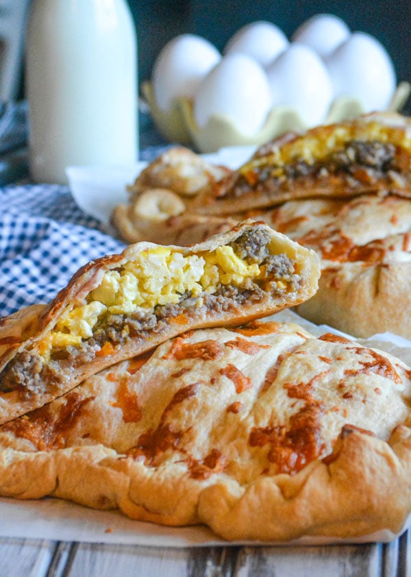 Cheesy Sausage Ham & Egg Breakfast Calzones