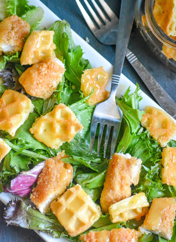 Chicken & Waffle Salad with Maple Dijon Vinaigrette