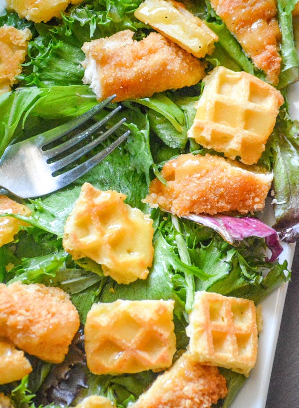 Chicken & Waffle Salad with Maple Dijon Vinaigrette