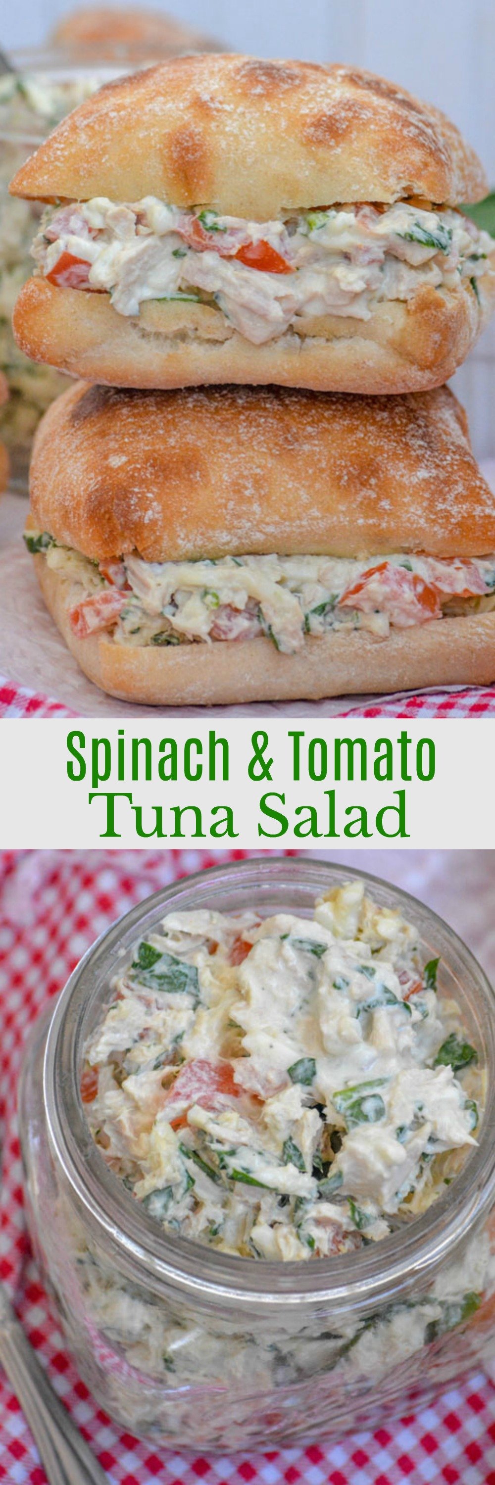 Sometimes life is busy, busier even than I anticipate on my busiest day. Luckily, I’ve got these 10 minute, healthy Spinach & Tomato Tuna Salad Sandwiches on hand for lunch or dinner.