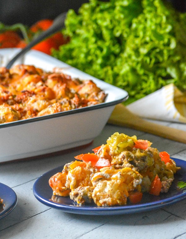 tatter tot casserole with bacon and cheeseburger