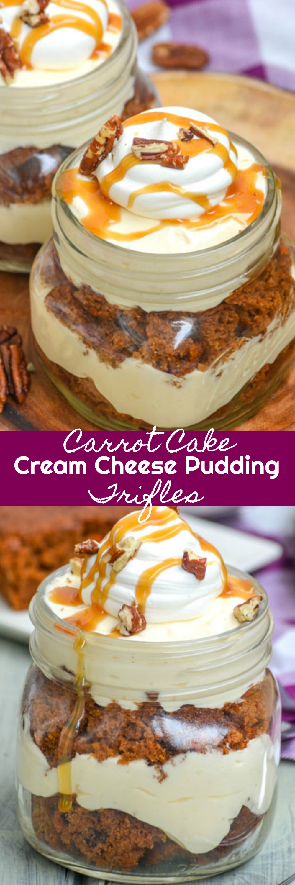 Easter, and even Spring, is synonymous with sweets. There’s nothing more indulgent and perfect for the season than these Carrot Cake Cream Cheese Pudding Trifles. Layers of soft, fluffy carrot cake and rich cream cheese pudding are topped off with a generous dollop of whipped topping, a drizzle of caramel sauce, and a sprinkle of chopped nuts.