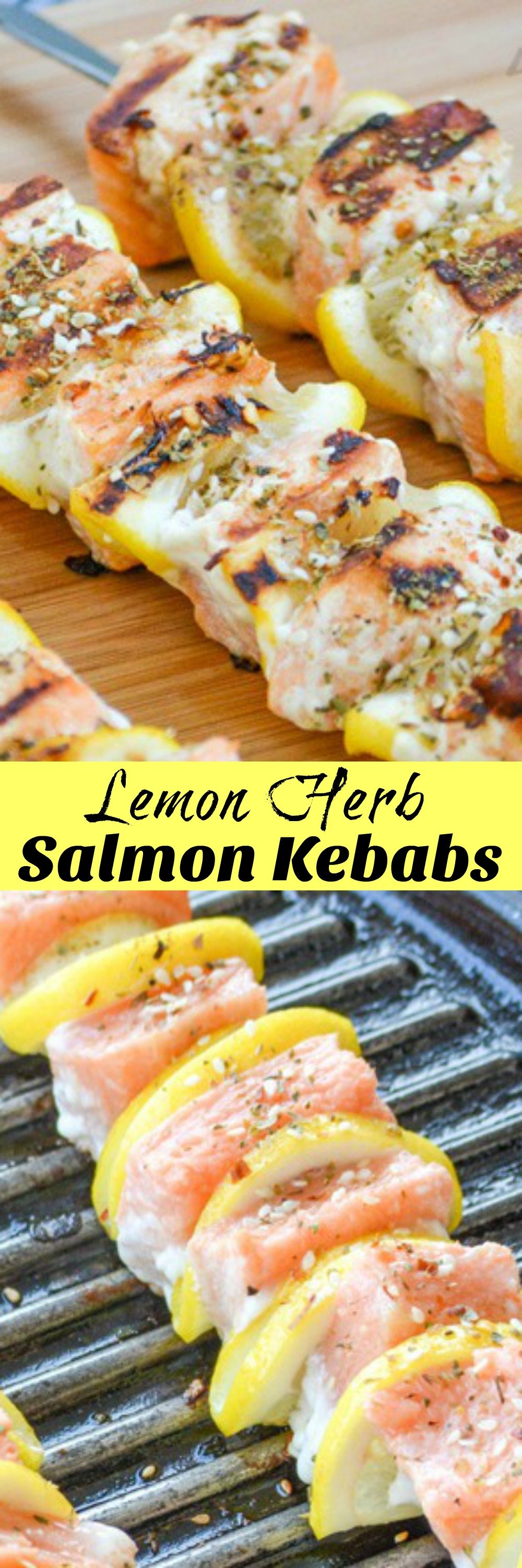A healthy, powerhouse of a meal- these Grilled Herb Lemon Salmon Kebabs are full of refreshing flavor, but low on fat and calories. Easily prepared, and quickly cooked on the grill they’re a budget-friendly crowd pleasing dinner that’s perfect for warm Spring evenings and hot Summer days.