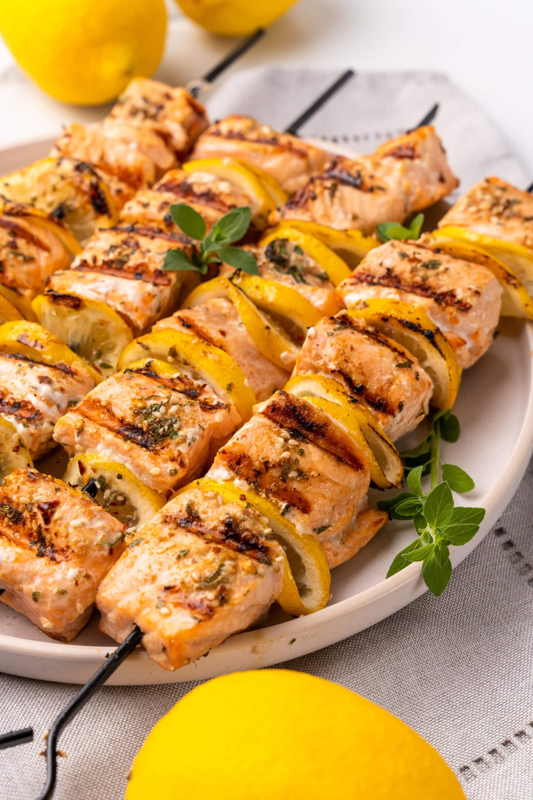 Grilled salmon outlet skewers