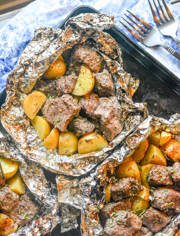 Grilled Butter Garlic Steak & Potato Foil Pack Dinner