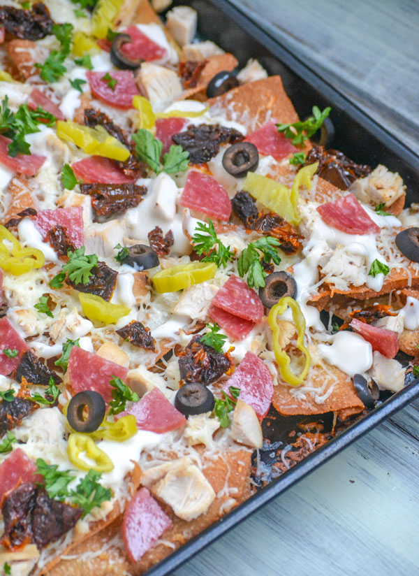 Loaded Italian-Style Chicken Sheet Pan Nachos