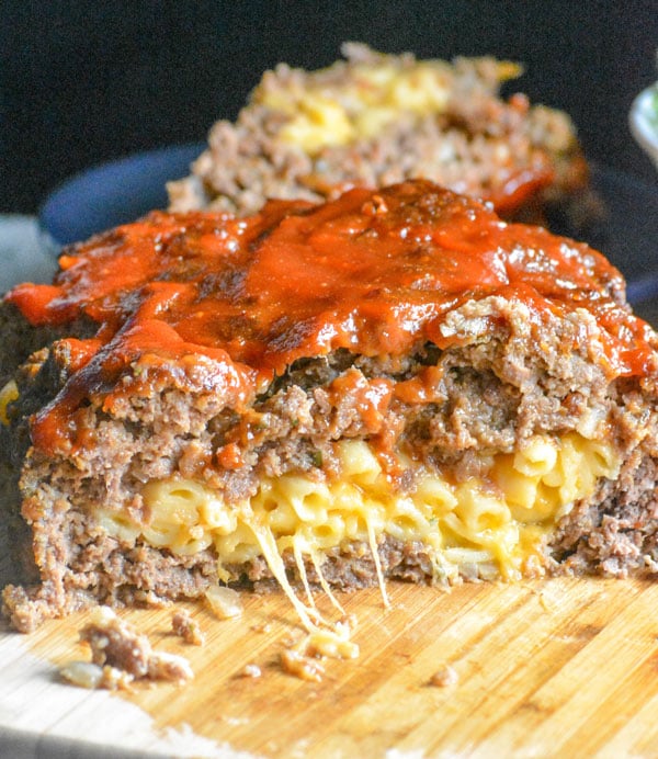 Mac & Cheese Stuffed Honey Barbecue Meatloaf