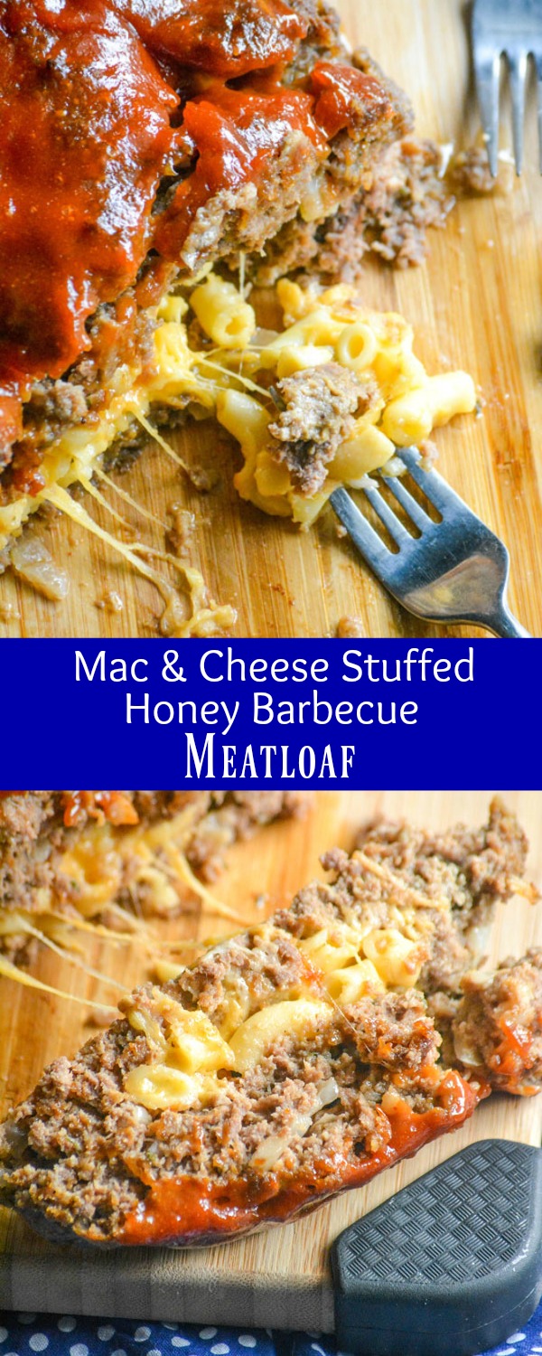 A solid meatloaf is often the cure for anything that ails you, especially since they’re a quick & easy dinner, even on a budget. This one is stuffed with a rich, creamy macaroni & cheese, and topped with a slightly sweet & savory sauce. This Mac & Cheese Stuffed Honey Barbecue Meatloaf is ready in an hour, and the answer to any and all dinner dilemmas where comfort food is a must.