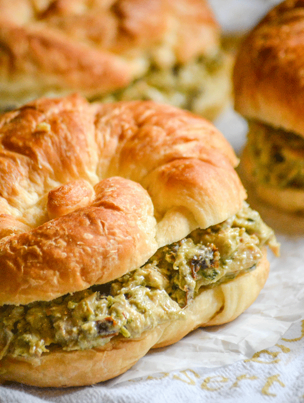 sun dried tomato basil pesto chicken salad on a croissant roll