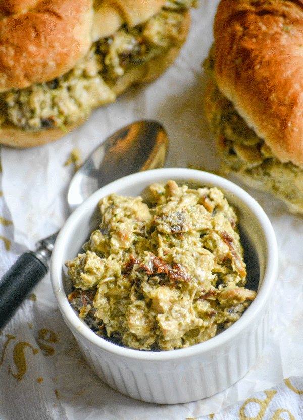 Sun Dried Tomato Basil Pesto Chicken Salad Sandwiches