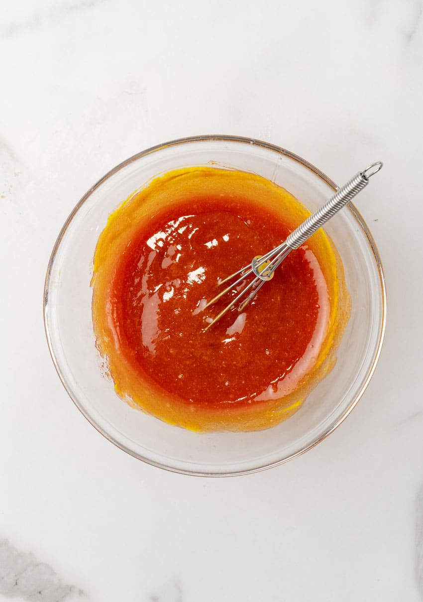 meatloaf sauce in a small glass mixing bowl