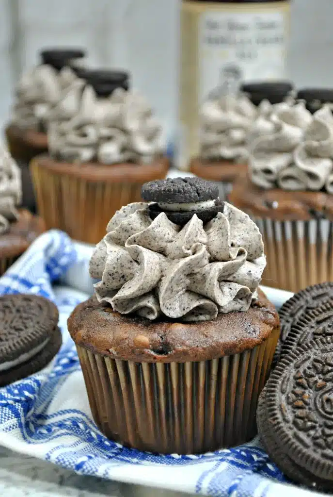 Boozy Chocolate Coffee Cupcakes with Oreo Cookie Buttercream