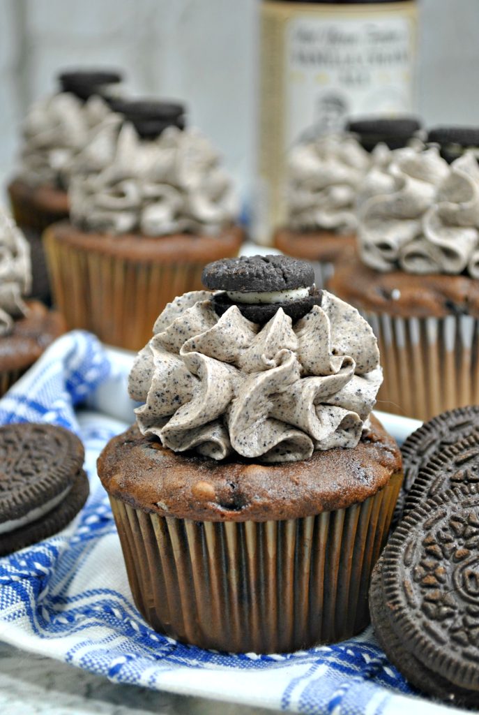 boozy chocolate coffee cupcakes with oreo cookie buttercream