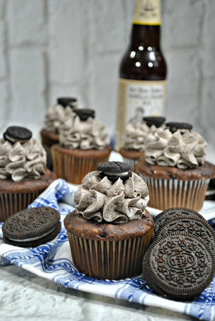 Boozy Chocolate Coffee Cupcakes with Oreo Cookie Buttercream
