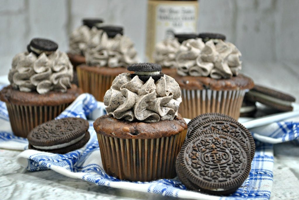 Boozy Chocolate Coffee Cupcakes with Oreo Cookie Buttercream