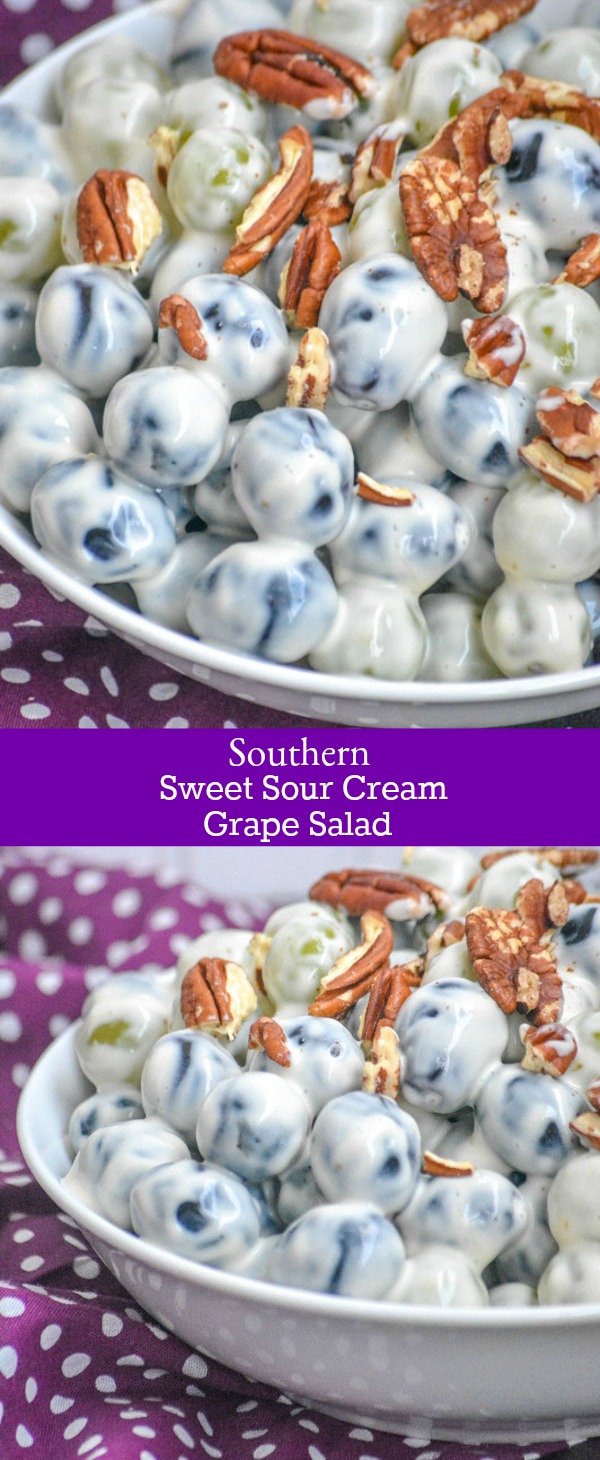 A delicious blend of Southern flavors, this Sweet Southern Sour Cream Grape Salad is the best fruit salad recipe around. Tangy, sweet and with a secret ingredient- it's Grandma's sacred recipe- made to be shared at any family function & loved by all.