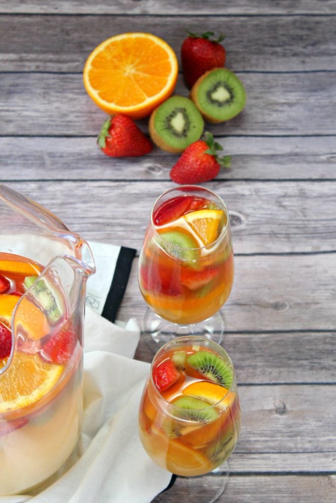 white wine, rum, pineapple, and orange juice sangria with fresh fruit