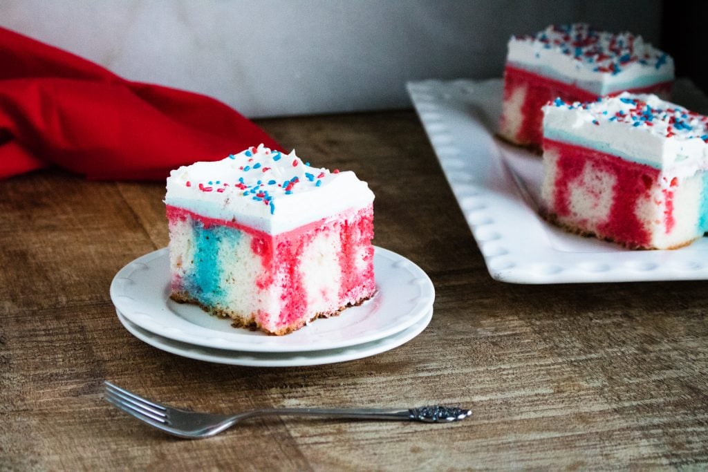 It's a video! Red, White and Blue Poke Cake with M&M'S. - How