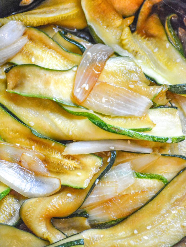 a close up of Hibachi Style Zucchini & Onions