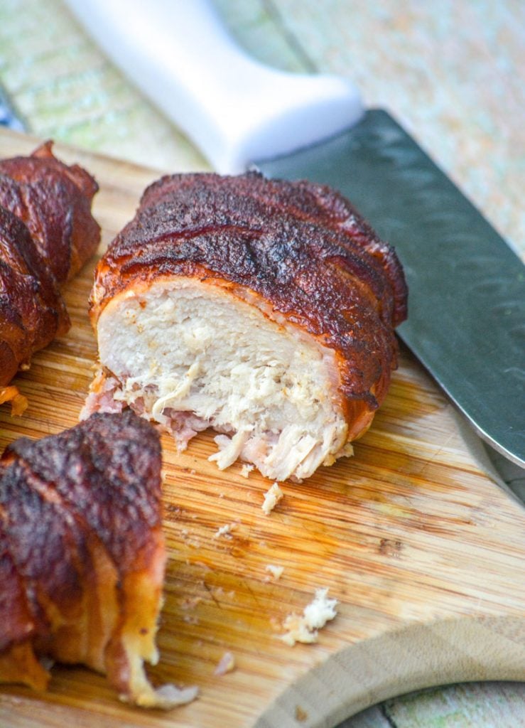 Sweet Heat Bacon Wrapped Smoked Chicken Breasts